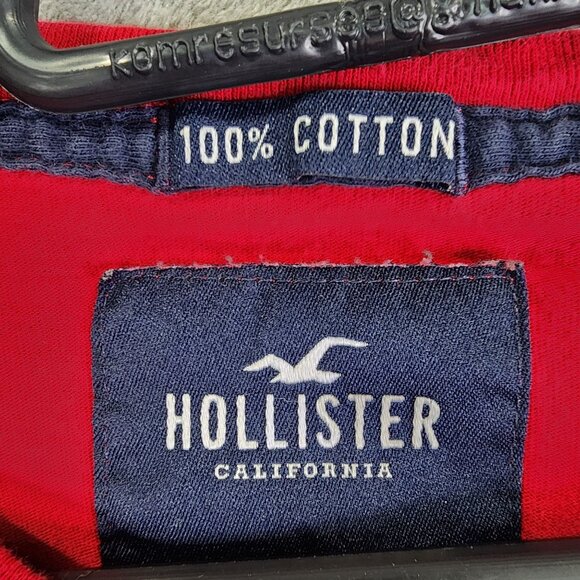 Mens Red Hollister California Shirt Long Crew Neck Long Sleeve 100% Cotton M - Picture 3 of 9